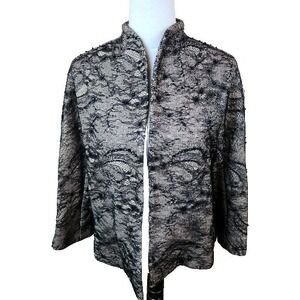 Chicos 1 Womens Medium Lace Open Jacket Top Black Beaded Evening‎ Couture Blazer